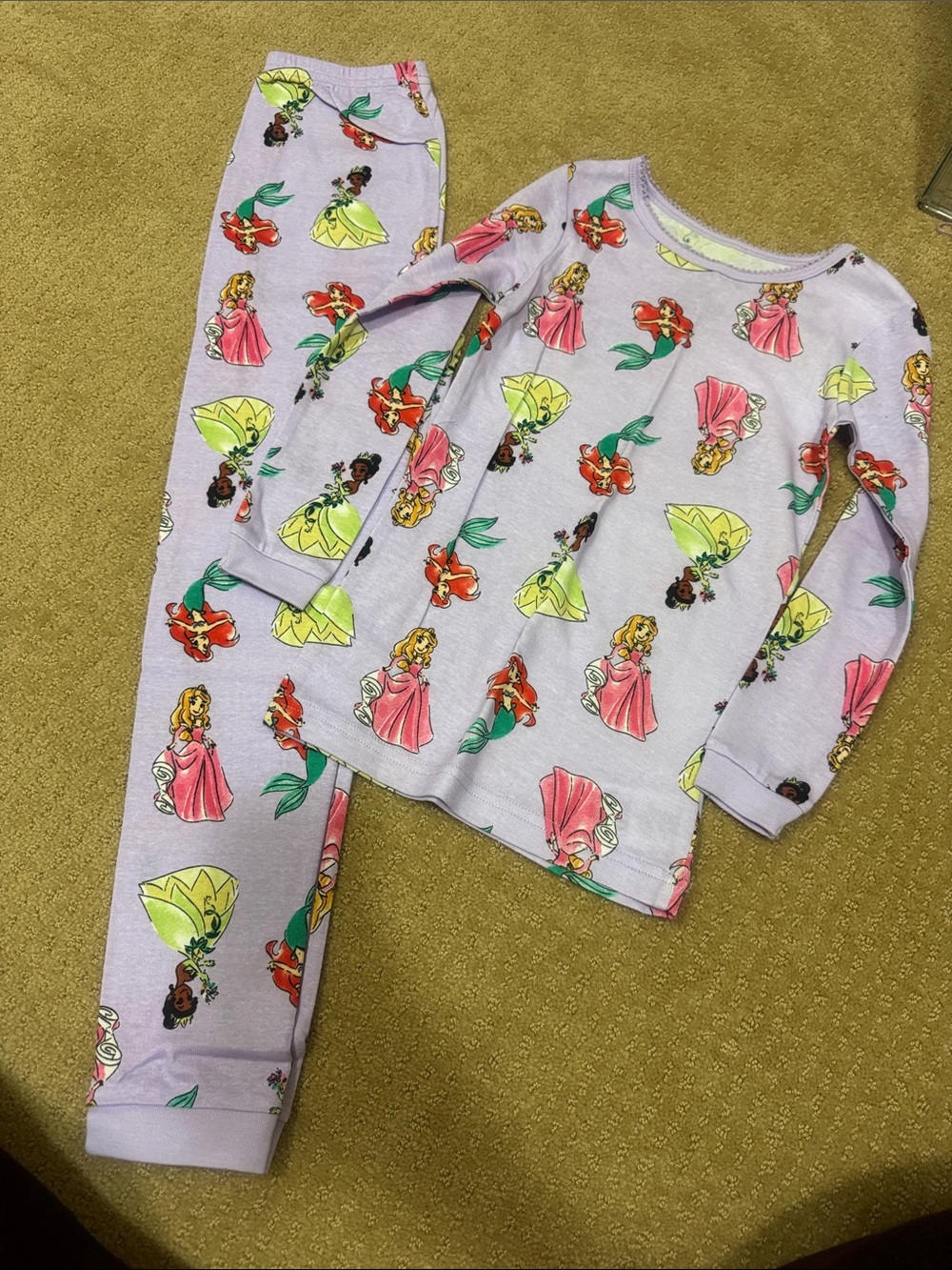 Disney Girls Lavender Princess Print Pajama Set with Pink & Yellow Accents